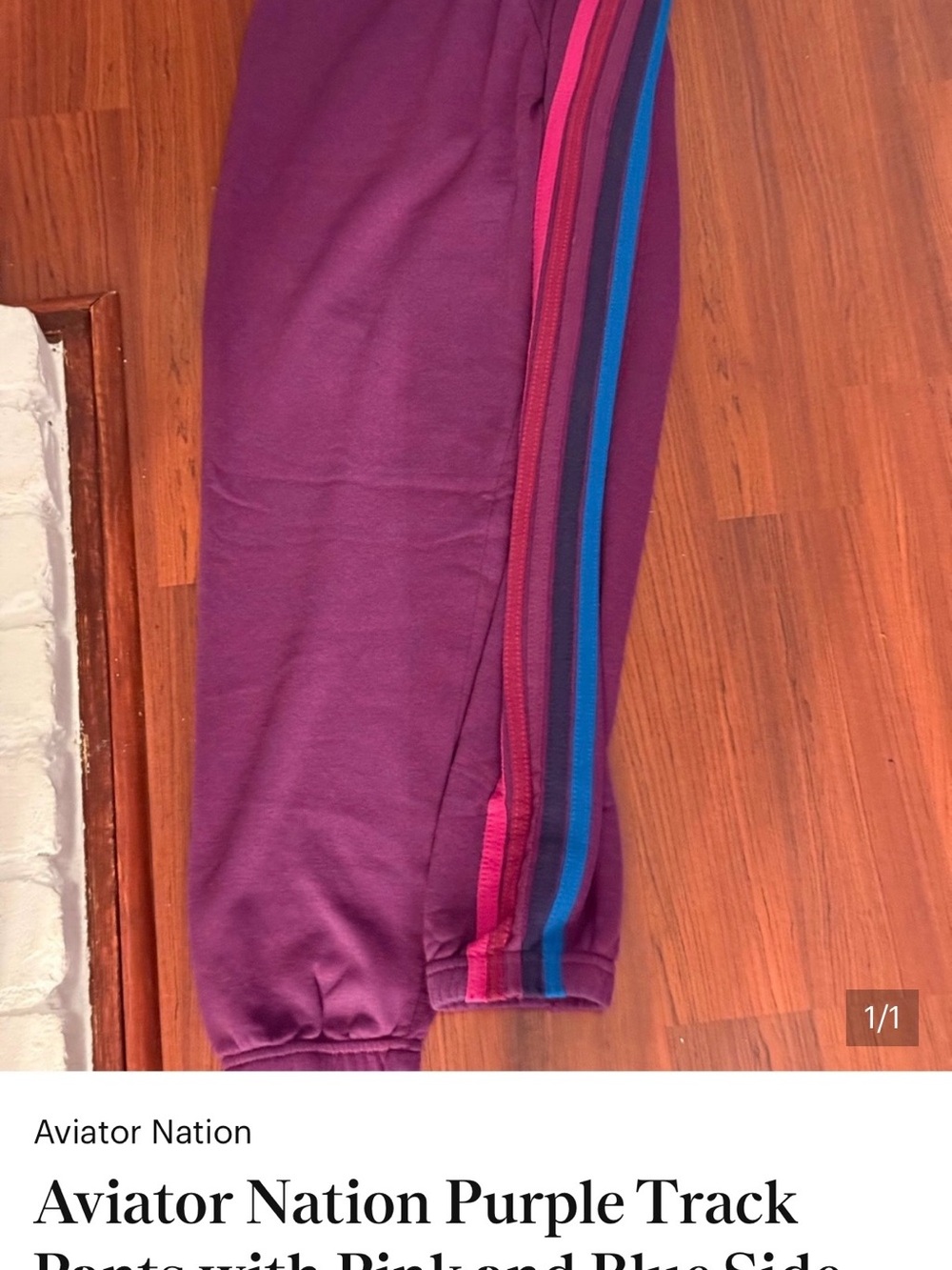 Aviator Nation Purple Track Pants with Pink and Teal Stripes